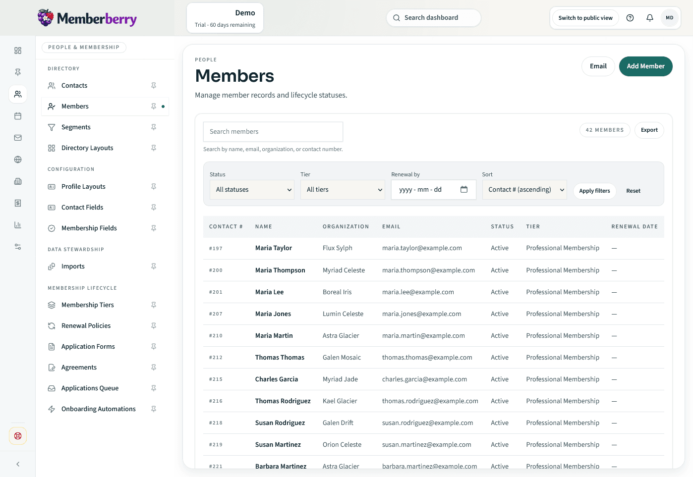 Memberberry members dashboard